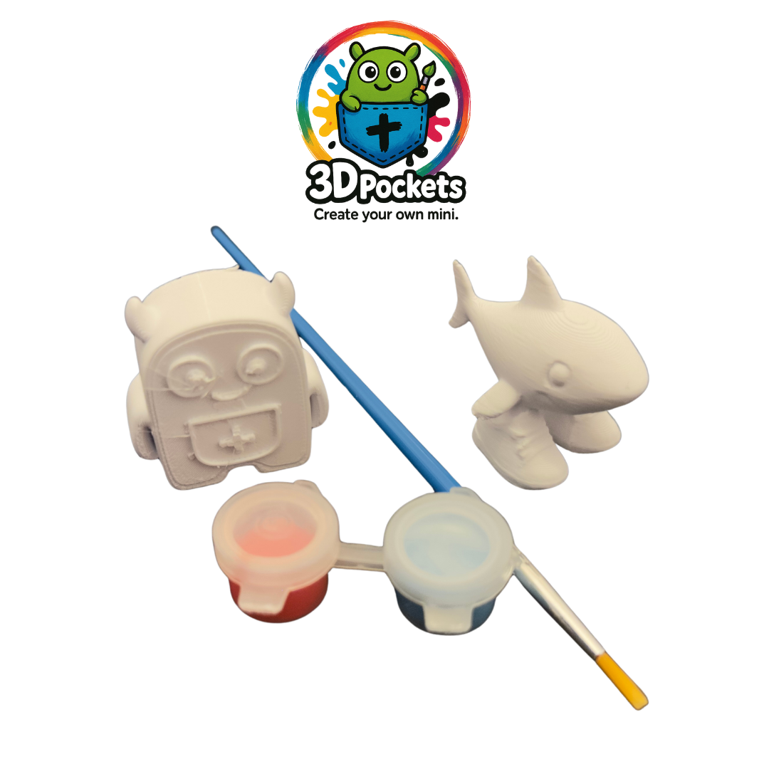 3D Bob & Sharky with paint and Brush (Red & Blue)