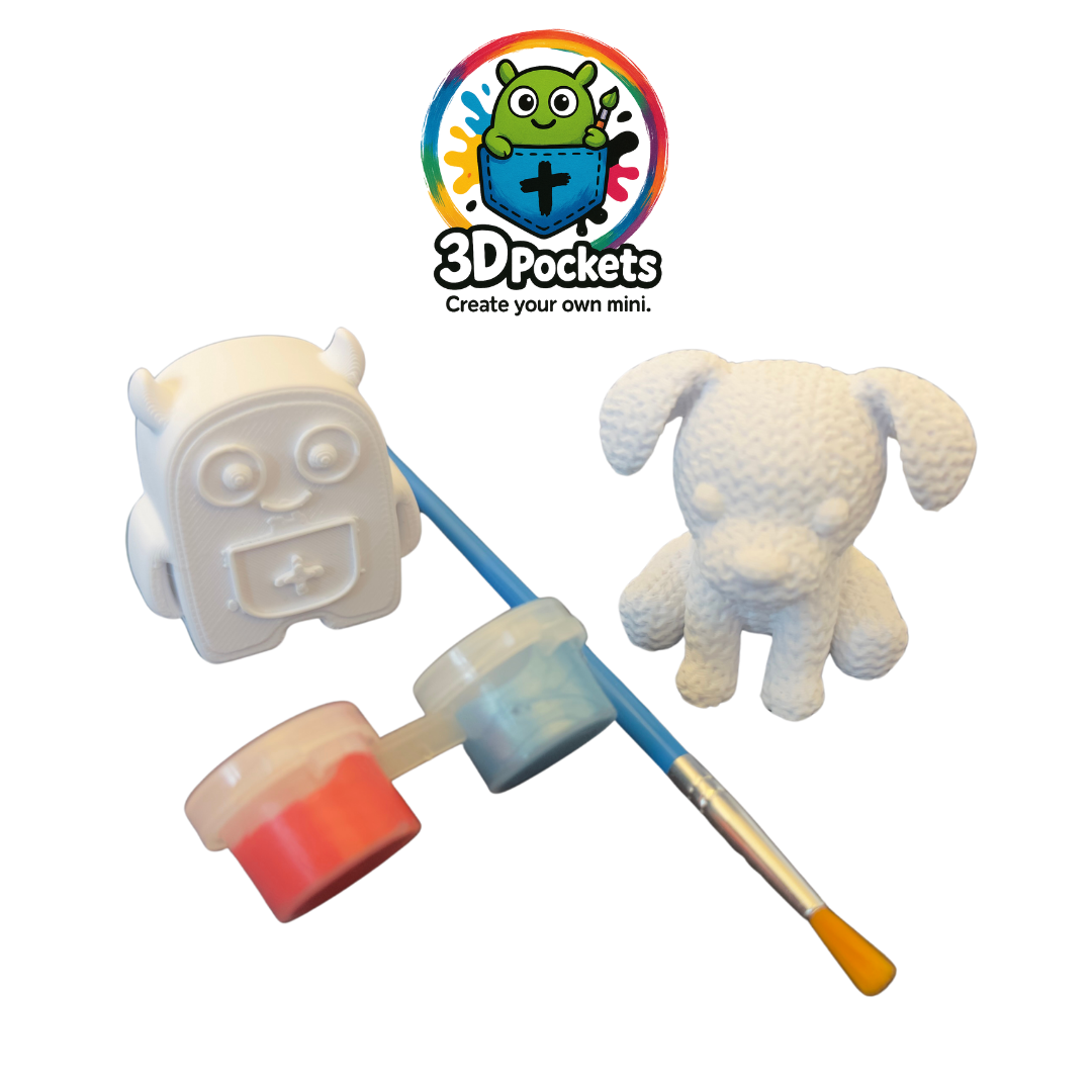 3D Bob & Knitted Cute Dog with paint and Brush (Red & Blue)