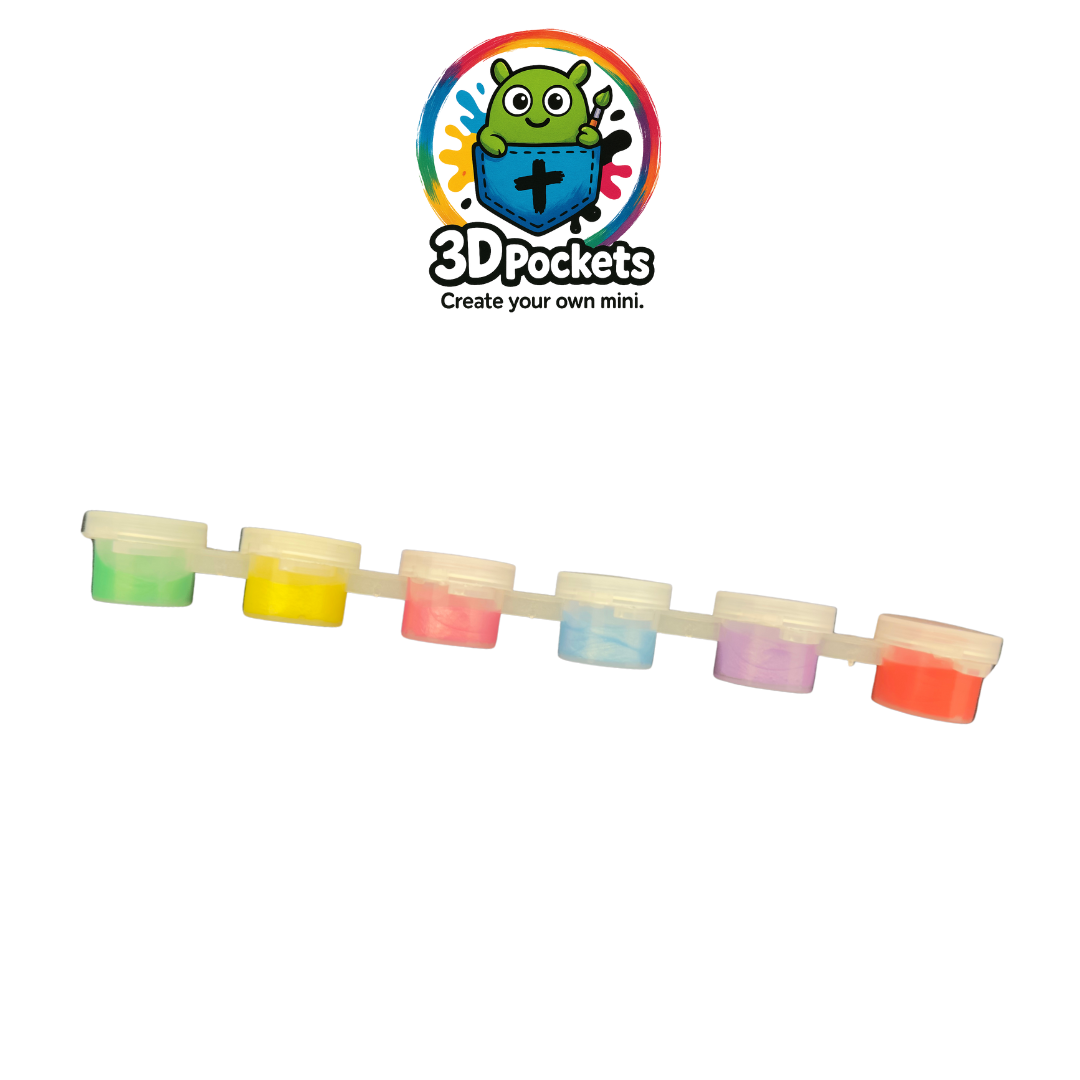 6 x pearlised water-based paints, perfect for decorating 3D Pockets characters.